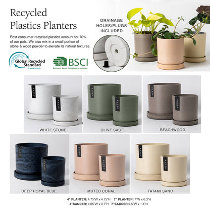4" Signature Planters & Saucer : White Stone