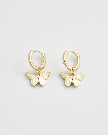 Enamel Blue Butterfly Huggie Earrings