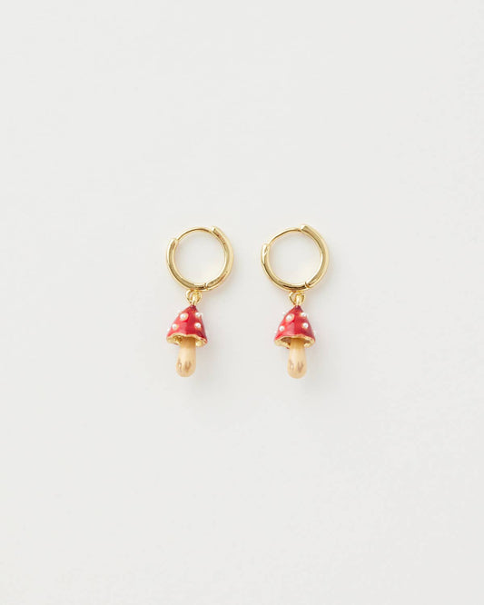 Enamel Mushroom Huggie Earrings